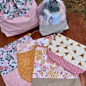 Flat Bottom Drawstring Bag, Yarn Tote, Project Bag