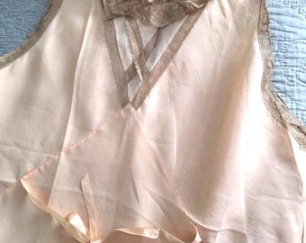 Vintage 1930 Dusty Pink Silk Chiffon Lingerie Night Gown