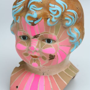 DOLL HEAD THREE acrylic gouache on antique doll head