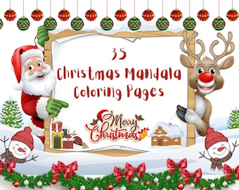 35 Christmas Mandala Coloring Pages| Kids & Adults Activity | Printable Christmas Activities | Digital Download