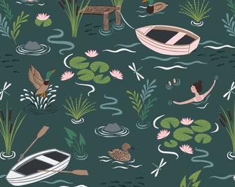 0.5 metre A Dip in the Lake at Dusk Lewis &  Irene 100% Cotton Fabric (112cm wide)