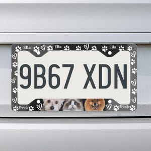 Personalized Dog License Plate Frame with Photo, Custom Paw Print Car Tag, Pet Lover Gift