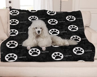 Personalized Dog Blanket: Plush Minky Paw Print Blanket, Custom Pet Name