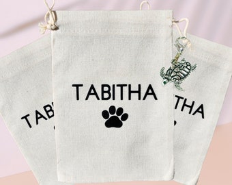 Personalized Cotton Drawstring Favor Gift Pouch With Emerald Turtle Charm
