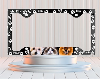 Dog Paw Print License Plate Frame - Black Aluminum Frame With Screws & Caps, For Pet Lovers - View #5