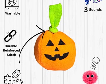 Cute Dog Squeak Toy, Halloween Pumpkin Dog Toy Gifts, Fleece Plush Squeaky Dog Ball Toy. Dog Chew Toy, Funny Dog Toy+ Puzzle Treat Toy