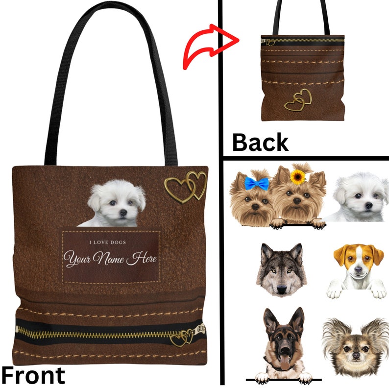 Personalized Dog Tote Bag, Yorkie bag, German Shepherd, Chihuahua, Yorkie Gift, Custom Gift for Dog Lovers, Yorkie Mom, Dog Mom, Travel Bag image 2