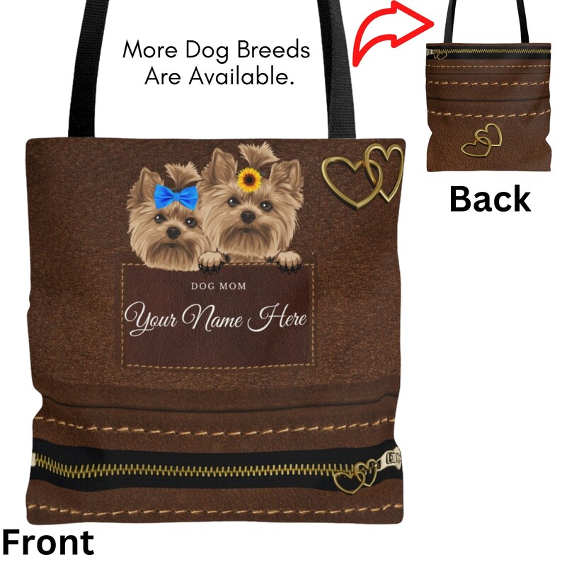 Personalized Dog Tote Bag, Yorkie bag, German Shepherd, Chihuahua, Yorkie Gift, Custom Gift for Dog Lovers, Yorkie Mom, Dog Mom, Travel Bag image 1