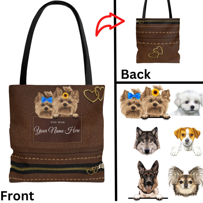 Personalized Dog Tote Bag, Yorkie bag, German Shepherd, Chihuahua, Yorkie Gift, Custom Gift for Dog Lovers, Yorkie Mom, Dog Mom, Travel Bag image 9