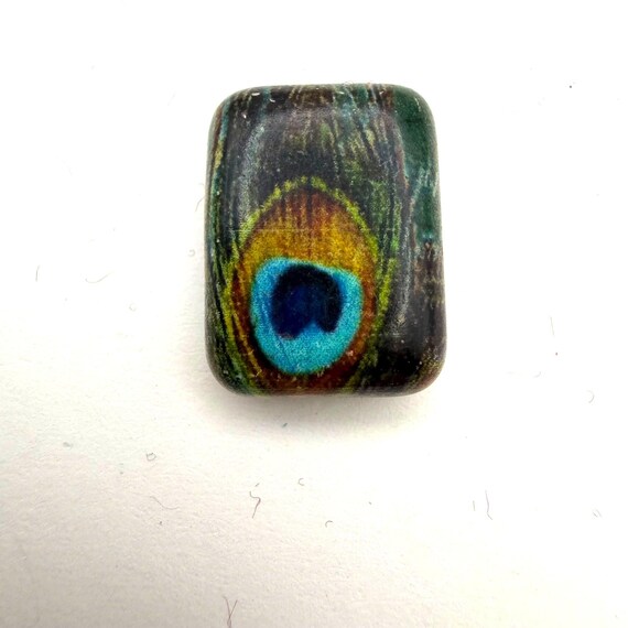 Vintage Peacock Feather Rectangular Bead Large Fo… - image 4