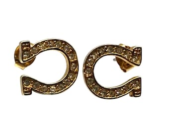 Gold Tone Pavé Rhinestone Letter C Stud Earrings Designer Style
