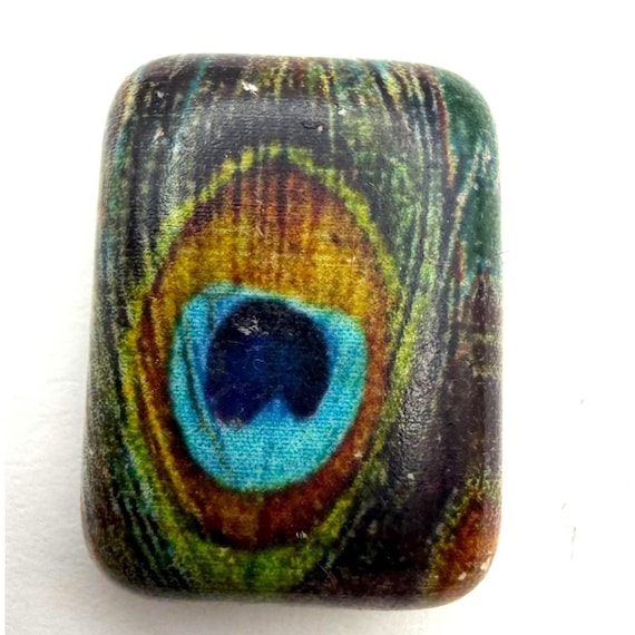 Vintage Peacock Feather Rectangular Bead Large Fo… - image 1