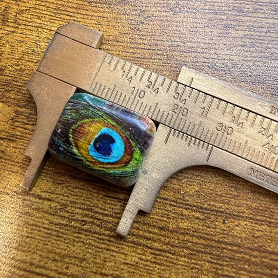 Vintage Peacock Feather Rectangular Bead Large Fo… - image 3