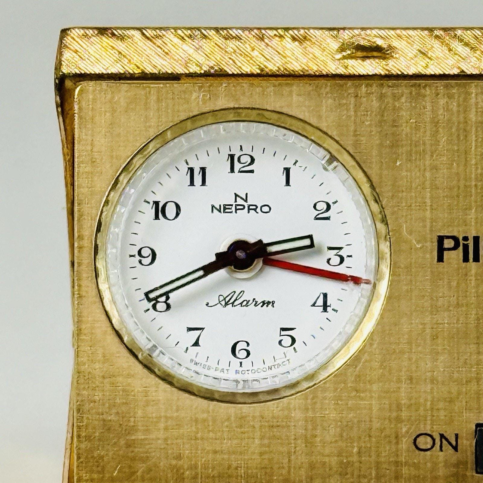 Rare NEPRO Pillalarm Swiss Mini Alarm Clock Gold Travel Original