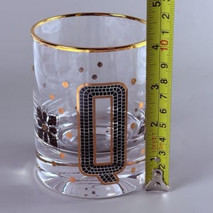 ANTHROPOLOGIE The Bistro Tile Monogram "Q" Old Fashioned Glass 24k Gold Rim NEW image 8