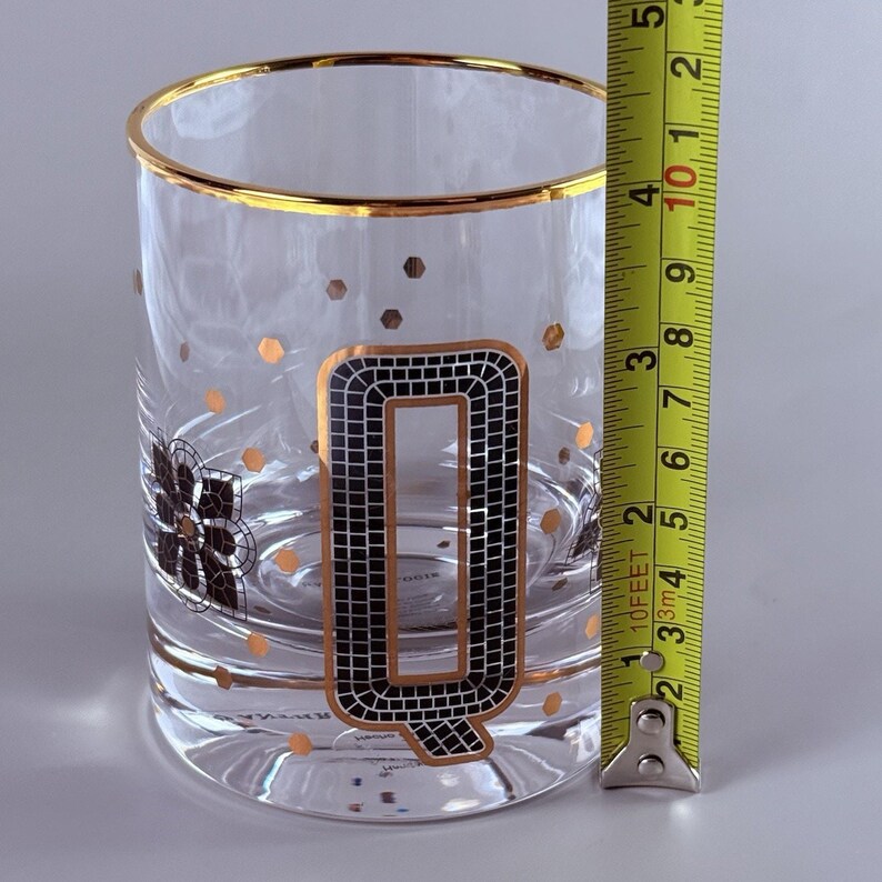 ANTHROPOLOGIE The Bistro Tile Monogram "Q" Old Fashioned Glass 24k Gold Rim NEW image 8