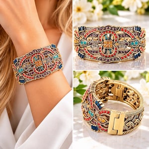 Bracciale rigido Heidi Daus con cristalli Swarovski, bracciale vistoso in stile Art Déco multicolore, gioiello di design