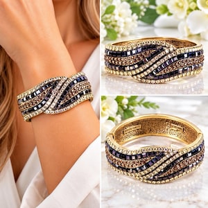 Bracciale rigido Heidi Daus con cerniera, in oro nero e cristalli Swarovski, bracciale vistoso in stile Art Déco, gioiello di design.