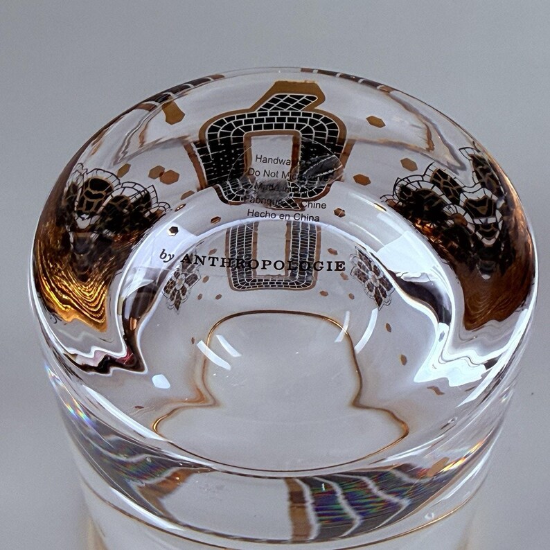 ANTHROPOLOGIE The Bistro Tile Monogram "Q" Old Fashioned Glass 24k Gold Rim NEW image 5