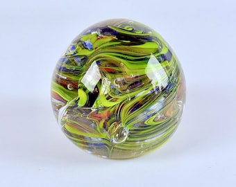 Handgeblazen kunstglas Presse-papier Veelkleurig lint Wervelbol 2" Studiodecor