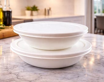 Juego de 4 cuencos para servir Corelle Corning de 21,5 cm con tapa, color blanco escarchado de invierno.