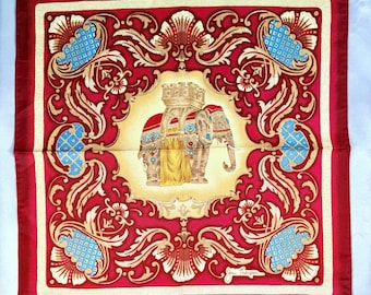 Lenço Jim Thompson 100% Seda Vermelho Elefante Real Tailandês Quadrado Luxo Vintage