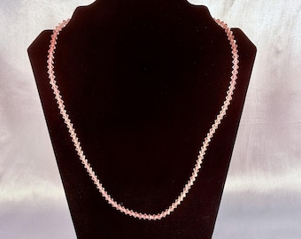 Vtg Pink Faceted Crystal Bead Necklace 1950s Graduated Bicone Glass 22” Large