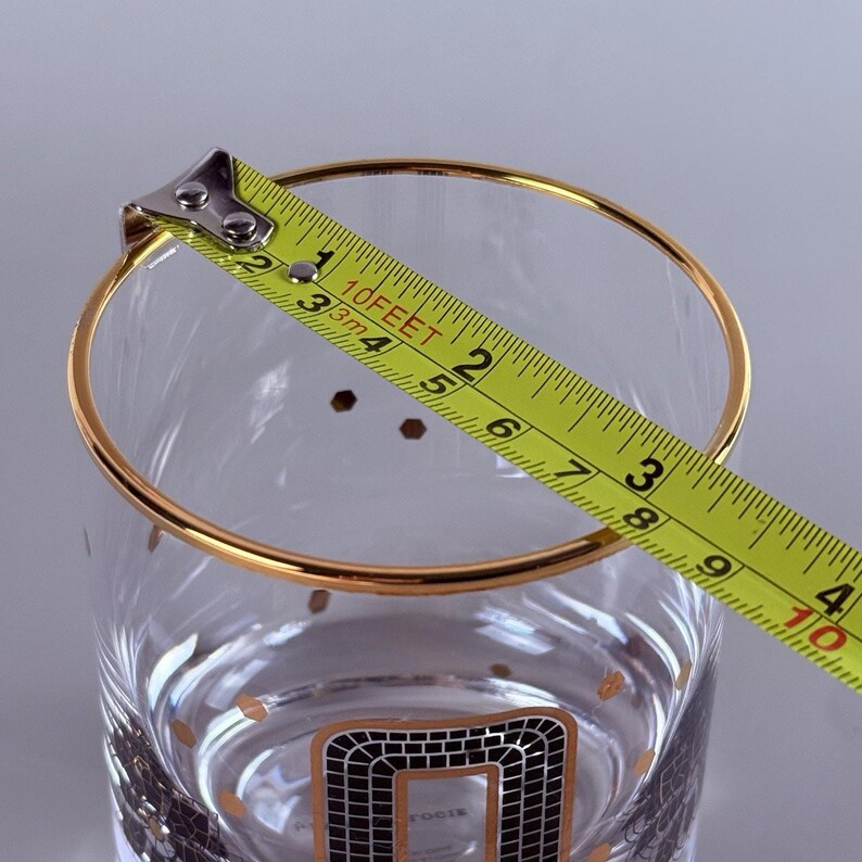 ANTHROPOLOGIE The Bistro Tile Monogram "Q" Old Fashioned Glass 24k Gold Rim NEW image 9