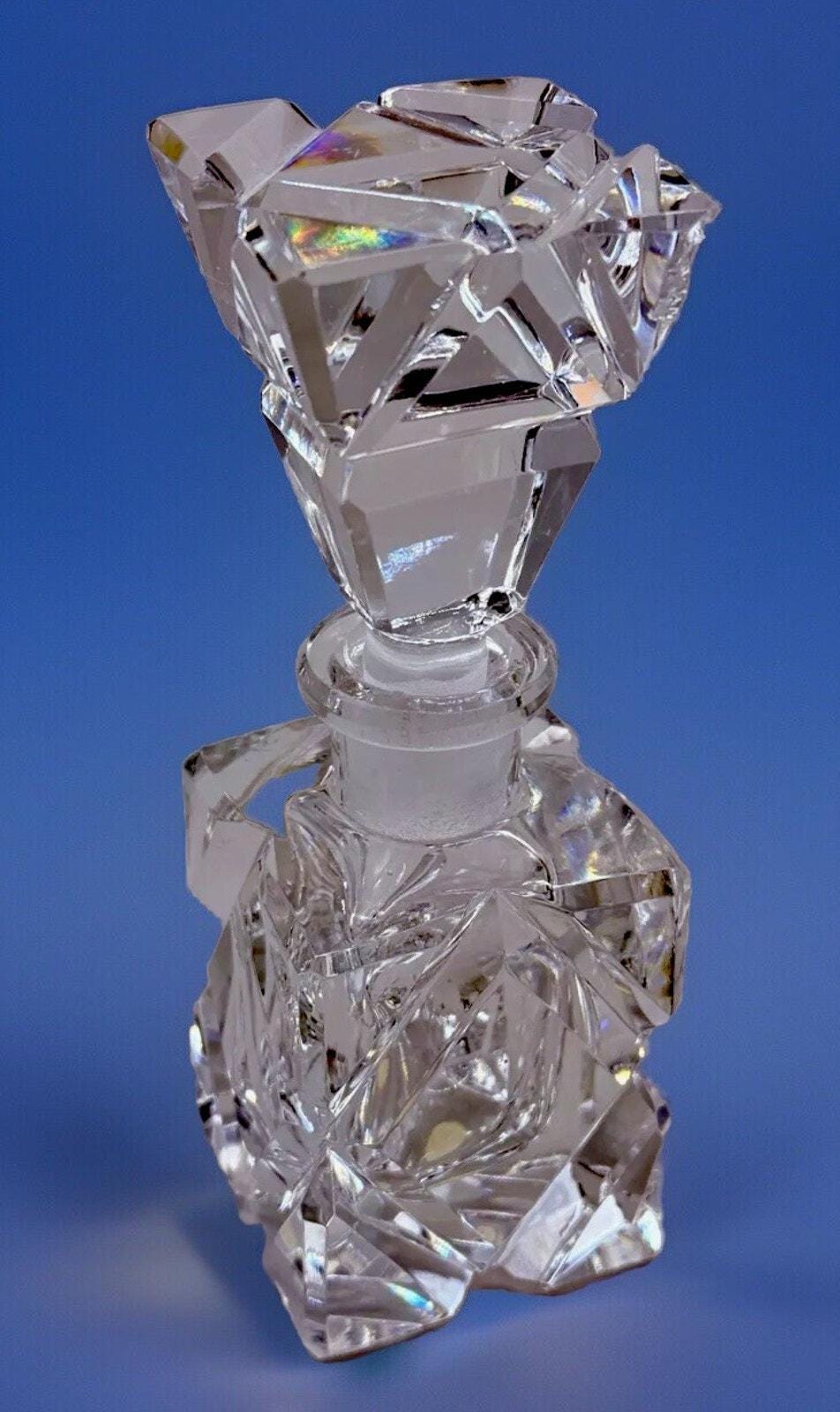 Brilliant Cut Crystal Perfume Bottle w Stopper West Germany Cut Beveled Glass 5"