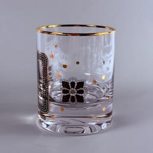 ANTHROPOLOGIE The Bistro Tile Monogram "Q" Old Fashioned Glass 24k Gold Rim NEW image 3