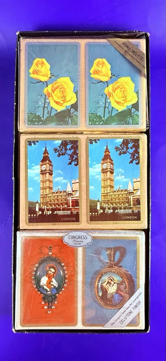 rare congress playing cards RARE VTG Congress Playing Cards Canasta Triple Deck Cel-U-Tone London Roses