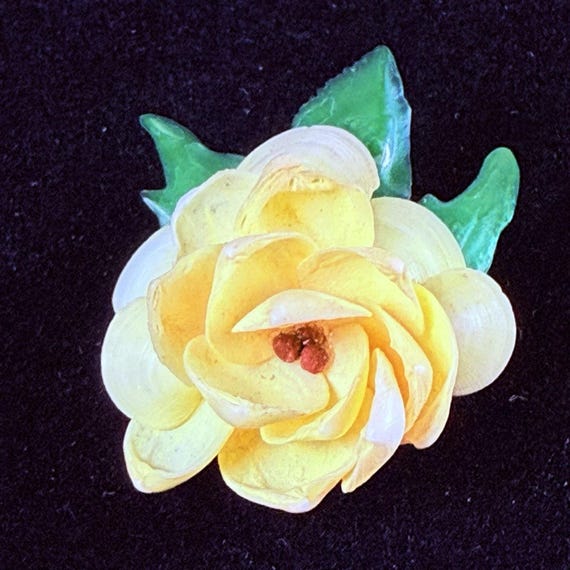 VINTAGE Tiny Shells Painted Celluloid Gardenia Fl… - image 1
