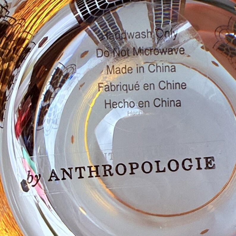ANTHROPOLOGIE The Bistro Tile Monogram "Q" Old Fashioned Glass 24k Gold Rim NEW image 7