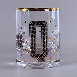 ANTHROPOLOGIE The Bistro Tile Monogram "Q" Old Fashioned Glass 24k Gold Rim NEW image 2