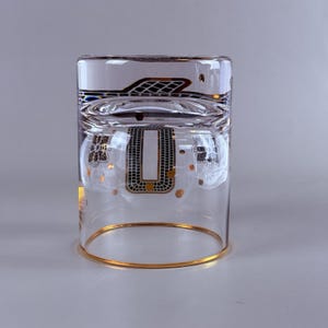 ANTHROPOLOGIE The Bistro Tile Monogram "Q" Old Fashioned Glass 24k Gold Rim NEW image 6