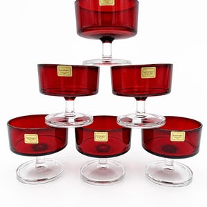 6x Luminarc Rubinrot Gläser Set | Vintage Frankreich | Top Zustand mit Etikett