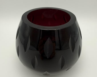Jarrón portavelas de cristal Lambert, color morado, estilo mediados de siglo, pesado, 440 g.