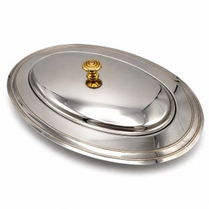 WMF Vintage Legumiere Oval I Cromargan & Mässingsknopp I Serveringsskål med lock 1980-tal I Entréskål 34,5 cm