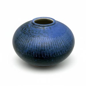 Thoms Ceramics Vase Blue Signed Studio Ceramics Mid Century 8.5 cm