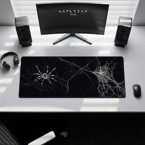 Spider Web Desk Mat, Dark Goth Mousepad, Black and White Minimalist Desk Pad, Non-Slip Keyboard Mat for Laptop & PC
