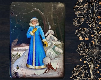 ロシアのパレフ漆器箱「スネグーラチカ」ロシアの雪娘、手描き