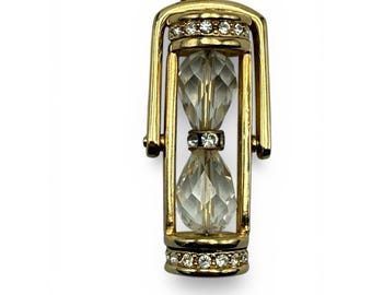Swarovski Swan Crystal Hourglass Pendant Gold Tone Rhinestone Signed Retired