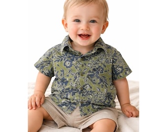 Camiseta vintage de bebé de Barrio Sésamo del 2002, talla 12 M, verde y azul, con estampado floral y botones delanteros, de algodón.