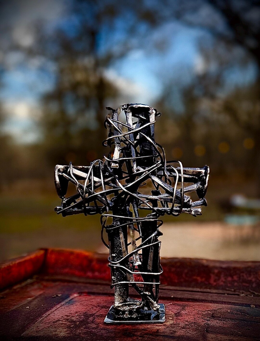 Wielded Cross Welded Steel Cross Statue - Upcycled Metal Christian Art - Etsy