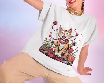 Cat Lover's V-Neck Tee with Playful Design