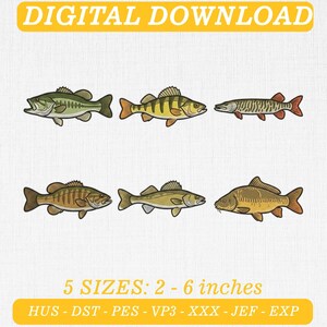 Stick-Icons-Bundle mit Süßwasserseefischen, Umriss-Designs (Digitaler Download)