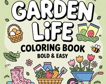 Libro da colorare "Vita in giardino", oltre 70 pagine facili per tutte le età (download digitale)