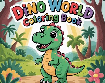 Dino World Coloring Book, 70 Cute Dinosaur Pages (PDF Printable)