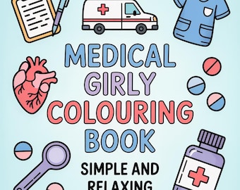 Medical girly kleurboek, mooie verpleegkundige medische kleurplaten, 70+ pagina's, direct downloaden ontspannend| BONUS GRATIS +1 kleurboek