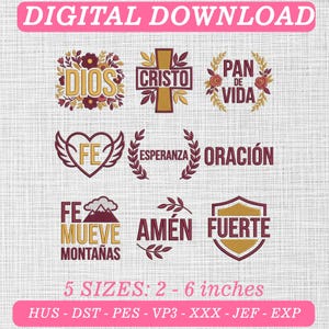 Spanish Faith Embroidery Designs: Dios, Cristo, Fe, Esperanza, Oracion (Digital Download)
